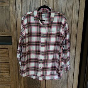 Eddie Bauer Plaid Button Down Flannel Shirt Pink White